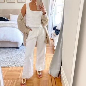 Abercrombie Women's Linen-Blend Square Neck Top White